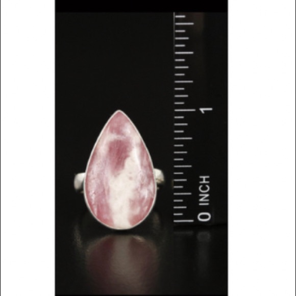 925 Sterling Silver Large Rhodochrosite Gemstone Teardrop  Ring - Picture 10 of 16